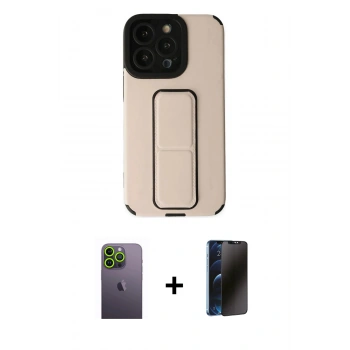 MARSİLYAN™- iPhone 13 Pro Max Kılıf Çekirdek Yansıma - Siyah 3D Antistatik Hayalet Cam Ekran Koruyucu + Neon Fosforlu Kamera Lens - YL