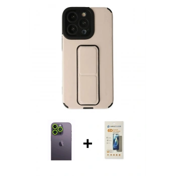MARSİLYAN™- iPhone 13 Pro Max Kılıf Çekirdek Yansıma - Siyah 6D Mat Seramik Hayalet Nano Ekran Koruyucu + Neon Fosforlu Kamera Lens - YL