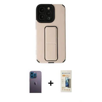 MARSİLYAN™- iPhone 13 Pro Max Kılıf Çekirdek Yansıma - Siyah 6D Mat Seramik Hayalet Nano Ekran Koruyucu + Neon Fosforlu Kamera Lens - MI