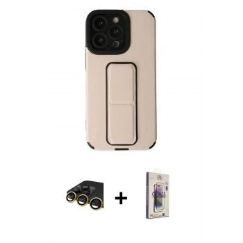 MARSİLYAN™- iPhone 13 Pro Max Kılıf Çekirdek Yansıma - Siyah Bilvis 3D Cam Ekran Koruyucu + Raze Metal Kamera Lens - GD