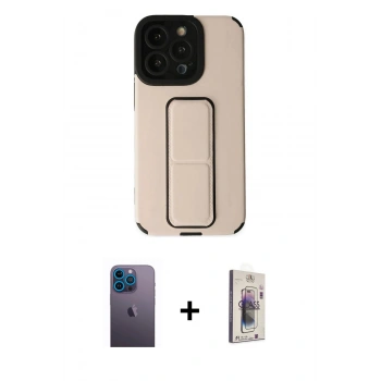 MARSİLYAN™- iPhone 13 Pro Max Kılıf Çekirdek Yansıma - Siyah Bilvis 3D Cam Ekran Koruyucu + Neon Fosforlu Kamera Lens - MI