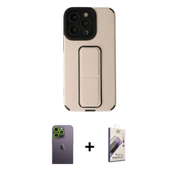 MARSİLYAN™- iPhone 13 Pro Max Kılıf Çekirdek Yansıma - Siyah Bilvis 3D Mat Cam Ekran Koruyucu + Neon Fosforlu Kamera Lens - YL