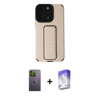MARSİLYAN™- iPhone 13 Pro Max Kılıf Çekirdek Yansıma - Siyah Bilvis 5in1 3D Magic Cam Ekran Koruyucu + Neon Fosforlu Kamera Lens - YL