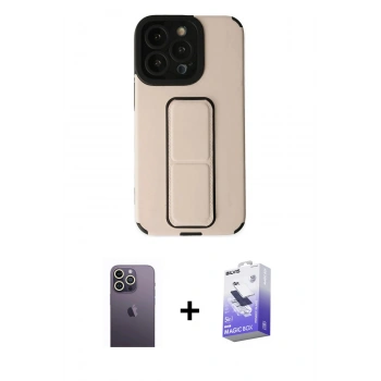 MARSİLYAN™- iPhone 13 Pro Max Kılıf Çekirdek Yansıma - Siyah Bilvis 5in1 5D Magic Hayalet Cam Ekran Koruyucu + Neon Fosforlu Kamera Lens - BZ