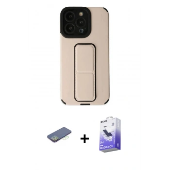 MARSİLYAN™- iPhone 13 Pro Max Kılıf Çekirdek Yansıma - Siyah Bilvis 5in1 5D Magic Hayalet Cam Ekran Koruyucu + Renkli Kamera Lens Koruma Cam - YL