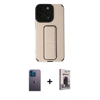 MARSİLYAN™- iPhone 13 Pro Max Kılıf Çekirdek Yansıma - Siyah Bilvis Hayalet Cam Ekran Koruyucu + Neon Fosforlu Kamera Lens - MI