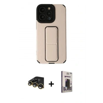 MARSİLYAN™- iPhone 13 Pro Max Kılıf Çekirdek Yansıma - Siyah Bilvis Hayalet Cam Ekran Koruyucu + Raze Metal Kamera Lens - GD