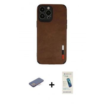 MARSİLYAN™- iPhone 13 Pro Max Kılıf Doruk Asil Koleksiyonu - Şeffaf Pasifik Cam Ekran Koruyucu + Renkli Kamera Lens Koruma Cam - PE