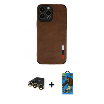 MARSİLYAN™- iPhone 13 Pro Max Kılıf Doruk Asil Koleksiyonu - Siyah 18D Cam Ekran Koruyucu + Raze Metal Kamera Lens - GD