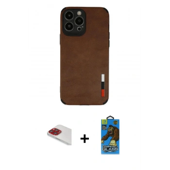 MARSİLYAN™- iPhone 13 Pro Max Kılıf Doruk Asil Koleksiyonu - Siyah 18D Cam Ekran Koruyucu + Pers Alüminyum Kamera Lens - KI