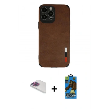 MARSİLYAN™- iPhone 13 Pro Max Kılıf Doruk Asil Koleksiyonu - Siyah 18D Cam Ekran Koruyucu + Pers Alüminyum Kamera Lens - GI