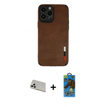 MARSİLYAN™- iPhone 13 Pro Max Kılıf Doruk Asil Koleksiyonu - Siyah 18D Cam Ekran Koruyucu + Rainbow Kamera Lens Koruma Cam - BZ