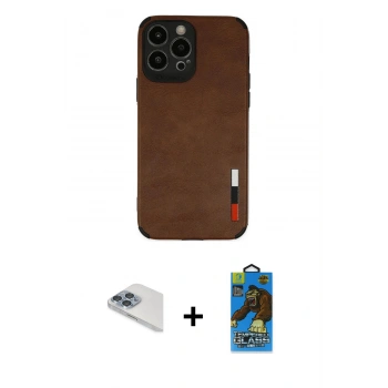 MARSİLYAN™- iPhone 13 Pro Max Kılıf Doruk Asil Koleksiyonu - Siyah 18D Cam Ekran Koruyucu + Pers Alüminyum Kamera Lens - SABE