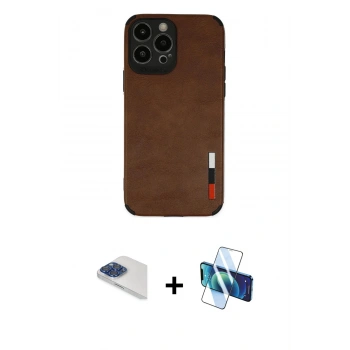 MARSİLYAN™- iPhone 13 Pro Max Kılıf Doruk Asil Koleksiyonu - Siyah 3D Antistatik Cam Ekran Koruyucu + Pers Alüminyum Kamera Lens - LT