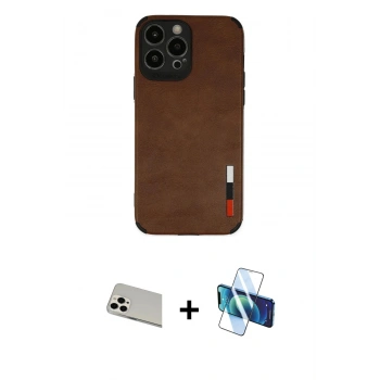 MARSİLYAN™- iPhone 13 Pro Max Kılıf Doruk Asil Koleksiyonu - Siyah 3D Antistatik Cam Ekran Koruyucu + Rainbow Kamera Lens Koruma Cam - BZ