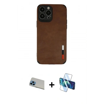 MARSİLYAN™- iPhone 13 Pro Max Kılıf Doruk Asil Koleksiyonu - Siyah 3D Antistatik Cam Ekran Koruyucu + Rainbow Kamera Lens Koruma Cam - MI