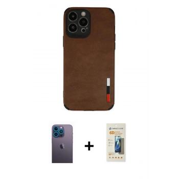 MARSİLYAN™- iPhone 13 Pro Max Kılıf Doruk Asil Koleksiyonu - Siyah 6D Mat Seramik Hayalet Nano Ekran Koruyucu + Neon Fosforlu Kamera Lens - MI