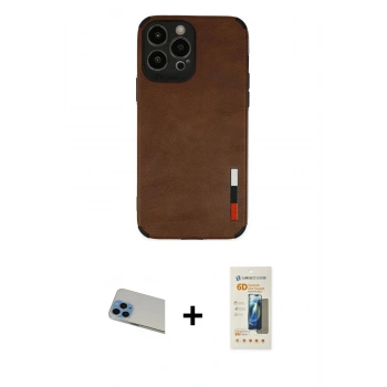 MARSİLYAN™- iPhone 13 Pro Max Kılıf Doruk Asil Koleksiyonu - Siyah 6D Mat Seramik Hayalet Nano Ekran Koruyucu + Rainbow Kamera Lens Koruma Cam - MI