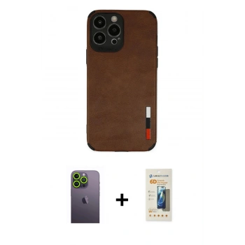 MARSİLYAN™- iPhone 13 Pro Max Kılıf Doruk Asil Koleksiyonu - Siyah 6D Mat Seramik Hayalet Nano Ekran Koruyucu + Neon Fosforlu Kamera Lens - YL