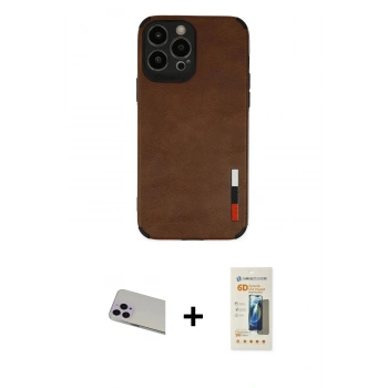 MARSİLYAN™- iPhone 13 Pro Max Kılıf Doruk Asil Koleksiyonu - Siyah 6D Mat Seramik Hayalet Nano Ekran Koruyucu + Rainbow Kamera Lens Koruma Cam - MR