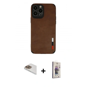 MARSİLYAN™- iPhone 13 Pro Max Kılıf Doruk Asil Koleksiyonu - Siyah Bilvis 3D Cam Ekran Koruyucu + Pers Alüminyum Kamera Lens - GD