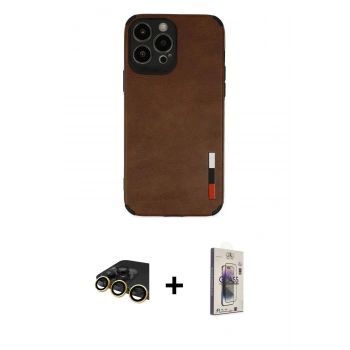 MARSİLYAN™- iPhone 13 Pro Max Kılıf Doruk Asil Koleksiyonu - Siyah Bilvis 3D Cam Ekran Koruyucu + Raze Metal Kamera Lens - GD