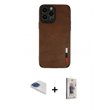 MARSİLYAN™- iPhone 13 Pro Max Kılıf Doruk Asil Koleksiyonu - Siyah Bilvis 3D Cam Ekran Koruyucu + Pers Alüminyum Kamera Lens - LT