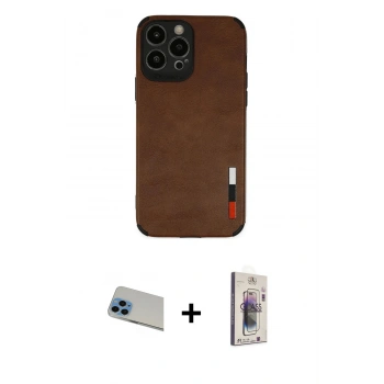MARSİLYAN™- iPhone 13 Pro Max Kılıf Doruk Asil Koleksiyonu - Siyah Bilvis 3D Cam Ekran Koruyucu + Rainbow Kamera Lens Koruma Cam - MI