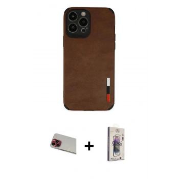MARSİLYAN™- iPhone 13 Pro Max Kılıf Doruk Asil Koleksiyonu - Siyah Bilvis 3D Cam Ekran Koruyucu + Rainbow Kamera Lens Koruma Cam - KI
