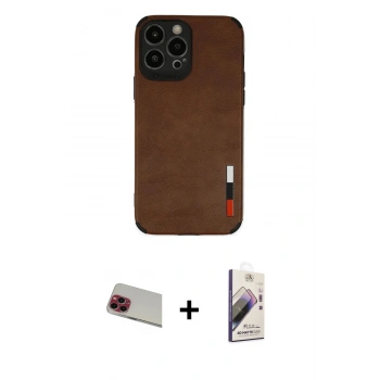 MARSİLYAN™- iPhone 13 Pro Max Kılıf Doruk Asil Koleksiyonu - Siyah Bilvis 3D Mat Cam Ekran Koruyucu + Rainbow Kamera Lens Koruma Cam - KI