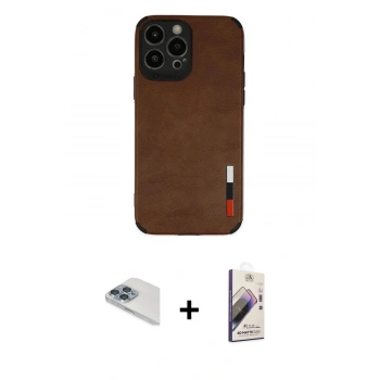 MARSİLYAN™- iPhone 13 Pro Max Kılıf Doruk Asil Koleksiyonu - Siyah Bilvis 3D Mat Cam Ekran Koruyucu + Pers Alüminyum Kamera Lens - SABE