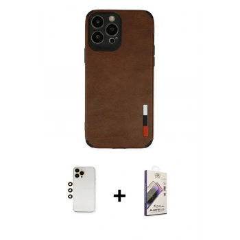 MARSİLYAN™- iPhone 13 Pro Max Kılıf Doruk Asil Koleksiyonu - Siyah Bilvis 3D Mat Cam Ekran Koruyucu + Shine Kamera Lens - GD