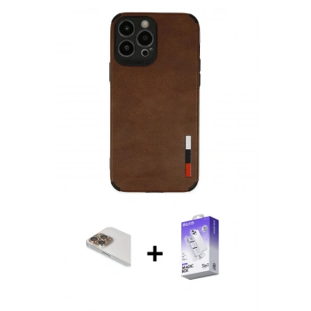 MARSİLYAN™- iPhone 13 Pro Max Kılıf Doruk Asil Koleksiyonu - Siyah Bilvis 5in1 3D Magic Cam Ekran Koruyucu + Pers Alüminyum Kamera Lens - GD