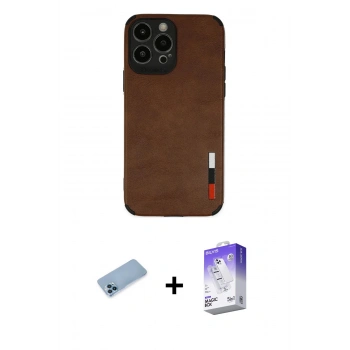 MARSİLYAN™- iPhone 13 Pro Max Kılıf Doruk Asil Koleksiyonu - Siyah Bilvis 5in1 3D Magic Cam Ekran Koruyucu + Shine Kamera Lens Koruma Cam - MI