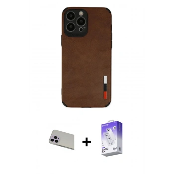 MARSİLYAN™- iPhone 13 Pro Max Kılıf Doruk Asil Koleksiyonu - Siyah Bilvis 5in1 3D Magic Cam Ekran Koruyucu + Rainbow Kamera Lens Koruma Cam - MR