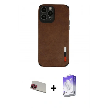 MARSİLYAN™- iPhone 13 Pro Max Kılıf Doruk Asil Koleksiyonu - Siyah Bilvis 5in1 3D Magic Cam Ekran Koruyucu + Rainbow Kamera Lens Koruma Cam - KI