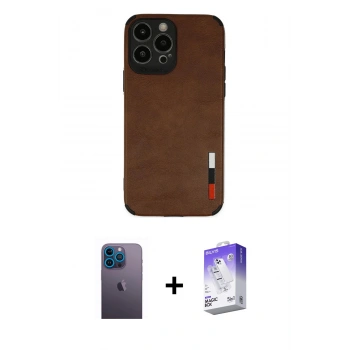 MARSİLYAN™- iPhone 13 Pro Max Kılıf Doruk Asil Koleksiyonu - Siyah Bilvis 5in1 3D Magic Cam Ekran Koruyucu + Neon Fosforlu Kamera Lens - MI