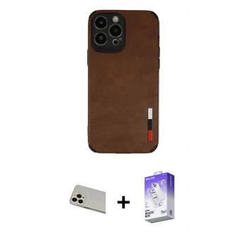 MARSİLYAN™- iPhone 13 Pro Max Kılıf Doruk Asil Koleksiyonu - Siyah Bilvis 5in1 3D Magic Cam Ekran Koruyucu + Rainbow Kamera Lens Koruma Cam - REGD
