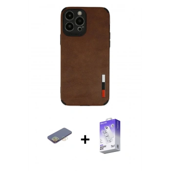 MARSİLYAN™- iPhone 13 Pro Max Kılıf Doruk Asil Koleksiyonu - Siyah Bilvis 5in1 3D Magic Cam Ekran Koruyucu + Renkli Kamera Lens Koruma Cam - SI