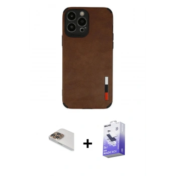 MARSİLYAN™- iPhone 13 Pro Max Kılıf Doruk Asil Koleksiyonu - Siyah Bilvis 5in1 5D Magic Hayalet Cam Ekran Koruyucu + Pers Alüminyum Kamera Lens - GD