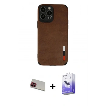 MARSİLYAN™- iPhone 13 Pro Max Kılıf Doruk Asil Koleksiyonu - Siyah Bilvis 5in1 5D Magic Hayalet Cam Ekran Koruyucu + Rainbow Kamera Lens Koruma Cam - KI