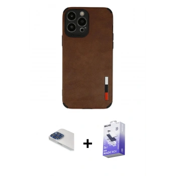 MARSİLYAN™- iPhone 13 Pro Max Kılıf Doruk Asil Koleksiyonu - Siyah Bilvis 5in1 5D Magic Hayalet Cam Ekran Koruyucu + Pers Alüminyum Kamera Lens - LT