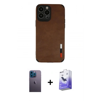 MARSİLYAN™- iPhone 13 Pro Max Kılıf Doruk Asil Koleksiyonu - Siyah Bilvis 5in1 5D Magic Hayalet Cam Ekran Koruyucu + Neon Fosforlu Kamera Lens - MI