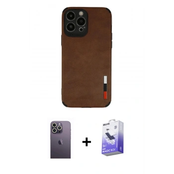 MARSİLYAN™- iPhone 13 Pro Max Kılıf Doruk Asil Koleksiyonu - Siyah Bilvis 5in1 5D Magic Hayalet Cam Ekran Koruyucu + Neon Fosforlu Kamera Lens - BZ