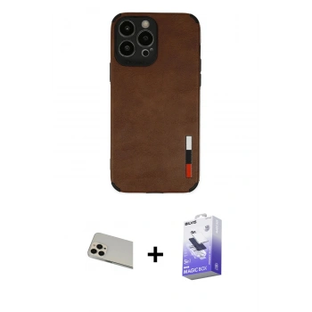 MARSİLYAN™- iPhone 13 Pro Max Kılıf Doruk Asil Koleksiyonu - Siyah Bilvis 5in1 5D Magic Hayalet Cam Ekran Koruyucu + Rainbow Kamera Lens Koruma Cam - REGD