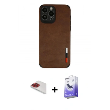 MARSİLYAN™- iPhone 13 Pro Max Kılıf Doruk Asil Koleksiyonu - Siyah Bilvis 5in1 5D Magic Hayalet Cam Ekran Koruyucu + Pers Alüminyum Kamera Lens - KI