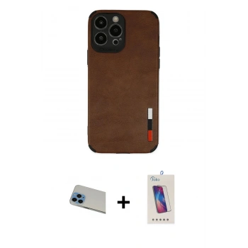 MARSİLYAN™- iPhone 13 Pro Max Kılıf Doruk Asil Koleksiyonu - Siyah Joko 5D Cam + Rainbow Kamera Lens Koruma Cam - MI