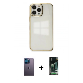 MARSİLYAN™- iPhone 13 Pro Max Kılıf Doruk Doku Prime - Şeffaf 360 Full Body Arka Koruyucu + Neon Fosforlu Kamera Lens - MI