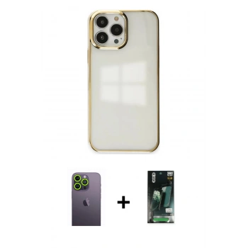 MARSİLYAN™- iPhone 13 Pro Max Kılıf Doruk Doku Prime - Şeffaf 360 Full Body Arka Koruyucu + Neon Fosforlu Kamera Lens - YL