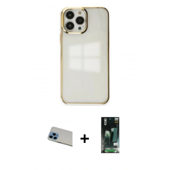 MARSİLYAN™- iPhone 13 Pro Max Kılıf Doruk Doku Prime - Şeffaf 360 Full Body Arka Koruyucu + Rainbow Kamera Lens Koruma Cam - MI
